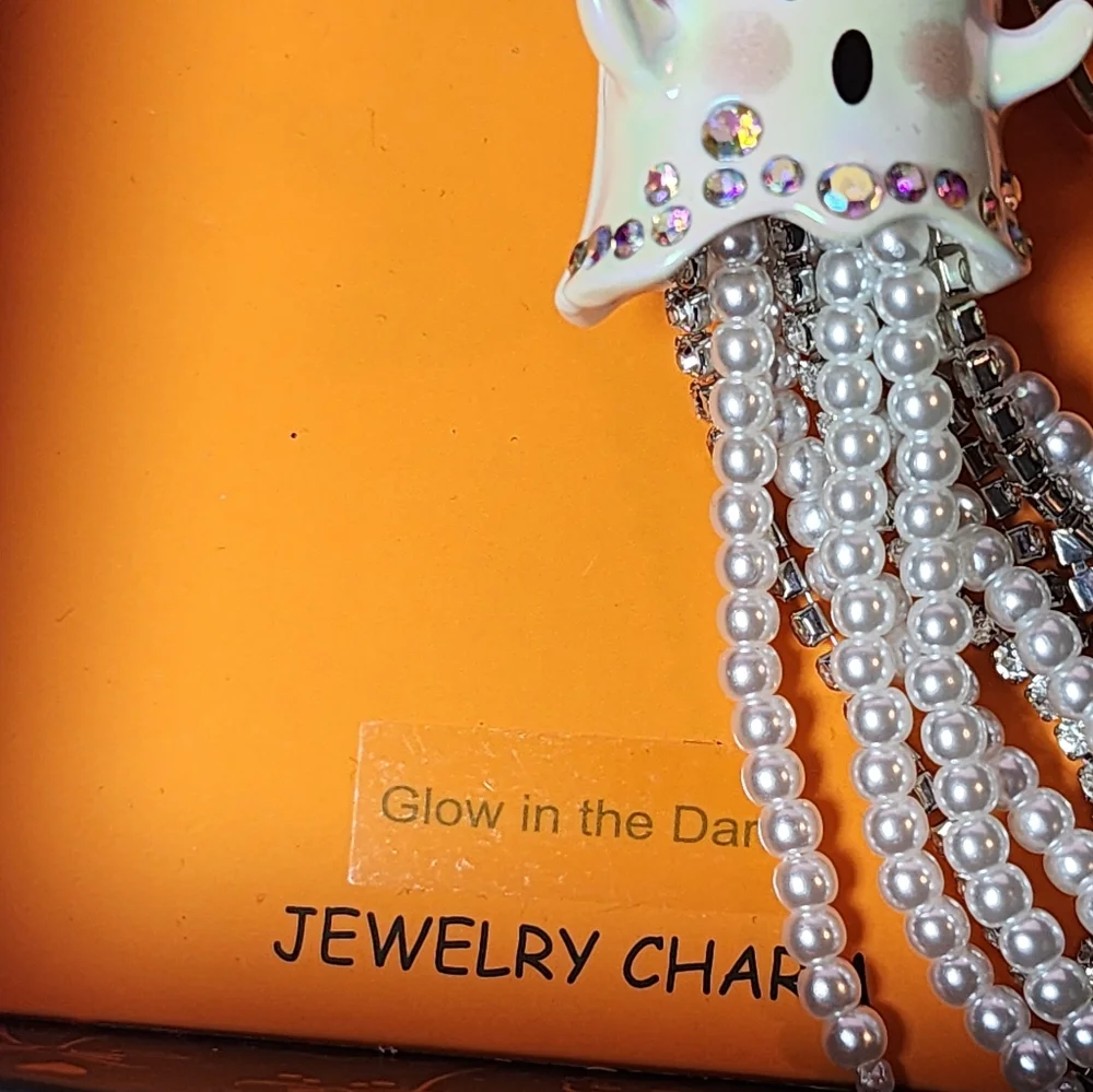 Betsey Johnson Pearl Ghost Keychain with Rhinestones